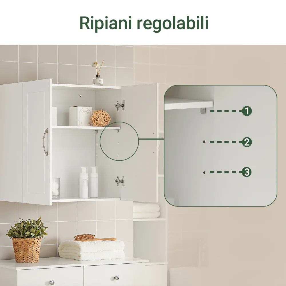 SoBuy FRG231-W Dulap de perete baie Dulap de perete pentru bucătărie cu două uși alb L60*D30*H60 cm