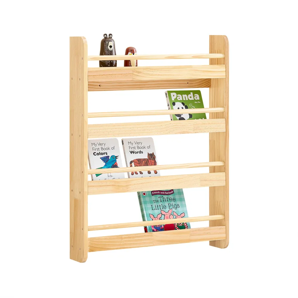 SoBuy KMB08-K-N, Bibliotecă Montessori pentru copii Bibliotecă de perete cu 4 rafturi Suport carte pentru copii Suport juc...