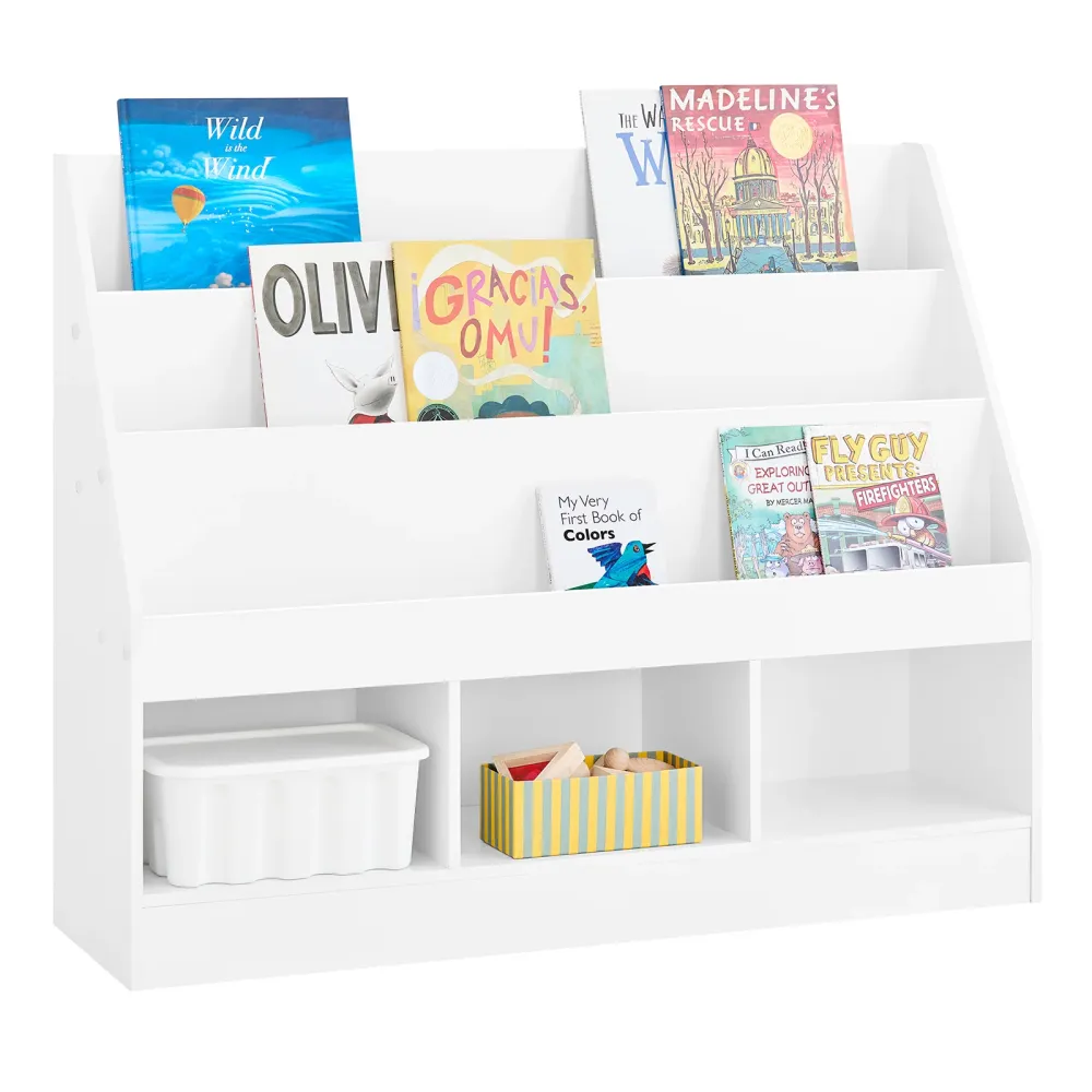 SoBuy KMB118-W Montessori Bookshop Children Keep Children Bookshop Bibliotecă cu 3 camere de camere de regizoare și multif...