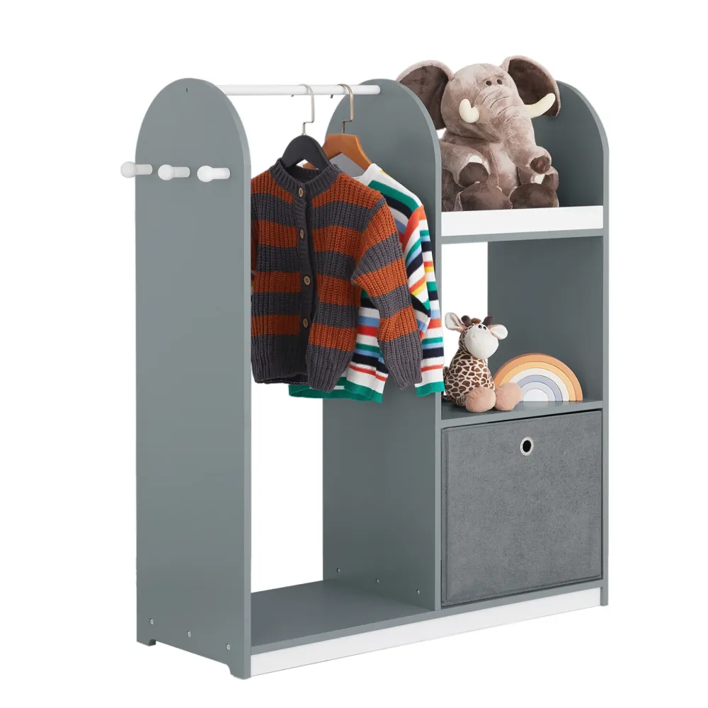 SoBuy KMB40-HG Dulap dormitor copii cu 3 compartimente, recipient pentru stofa si 3 carlige laterale Dulap cu cuier pentru...