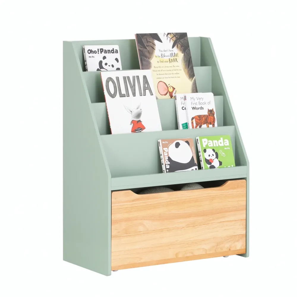 SoBuy KMB95-GR Bibliotecă Montessori pentru copii Raft pentru jucării cu container Suport reviste Verde 62x30x80cm
