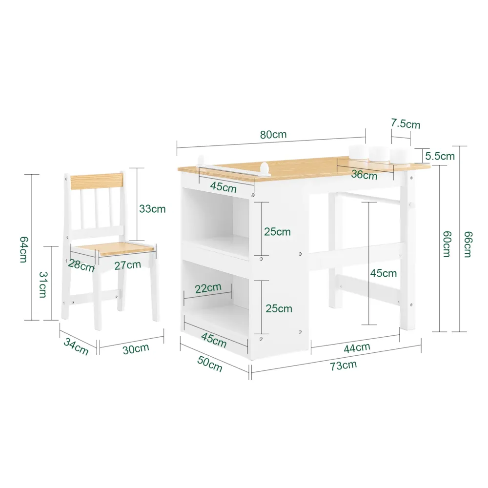 SoBuy Masă de masă pentru copii KMB60-WW cu 1 scaun, set de masă și scaune pentru copii multiatractivitate cu 2 rafturi, m...