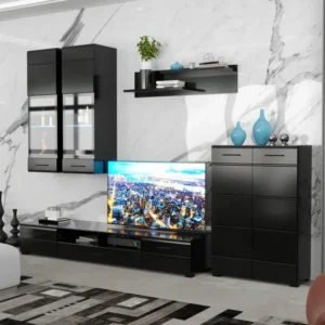Mobilier living ARCTIC, negru, PAL, 285x40x190 cm