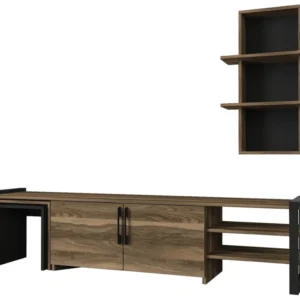 Set comoda TV si raft EPICA, nuc/negru, PAL melaminat