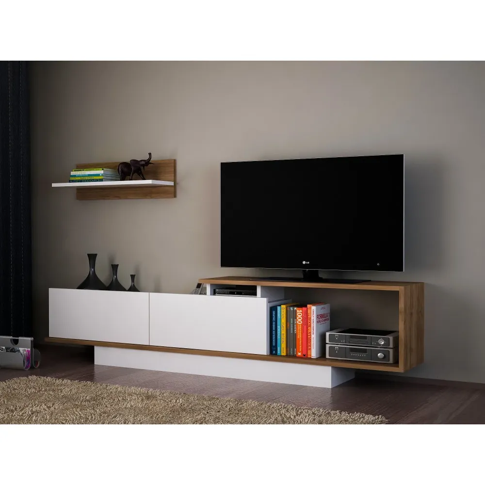 Set Living Asos, din PAL melaminat, alb/nuc, 180x30x45 cm