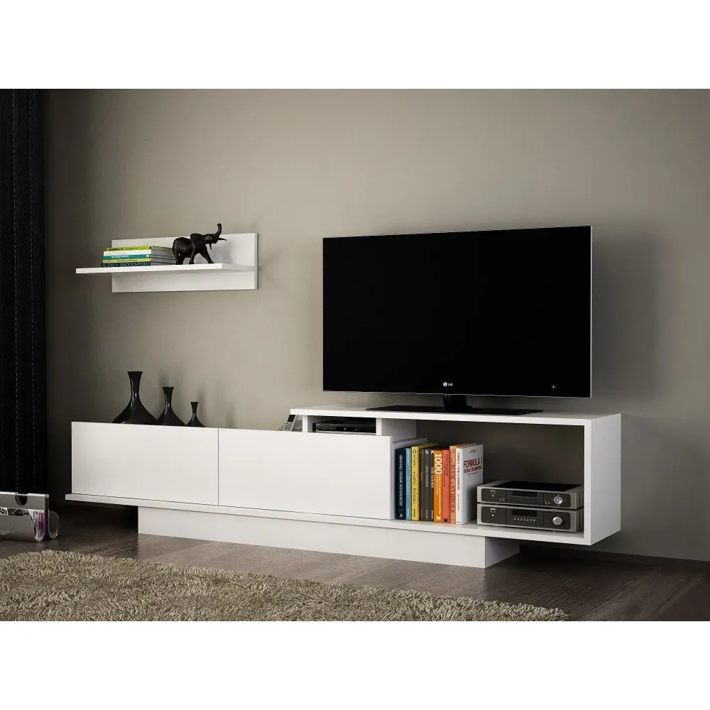 Set living Asos, format din comoda TV si o polita, alb, PAL