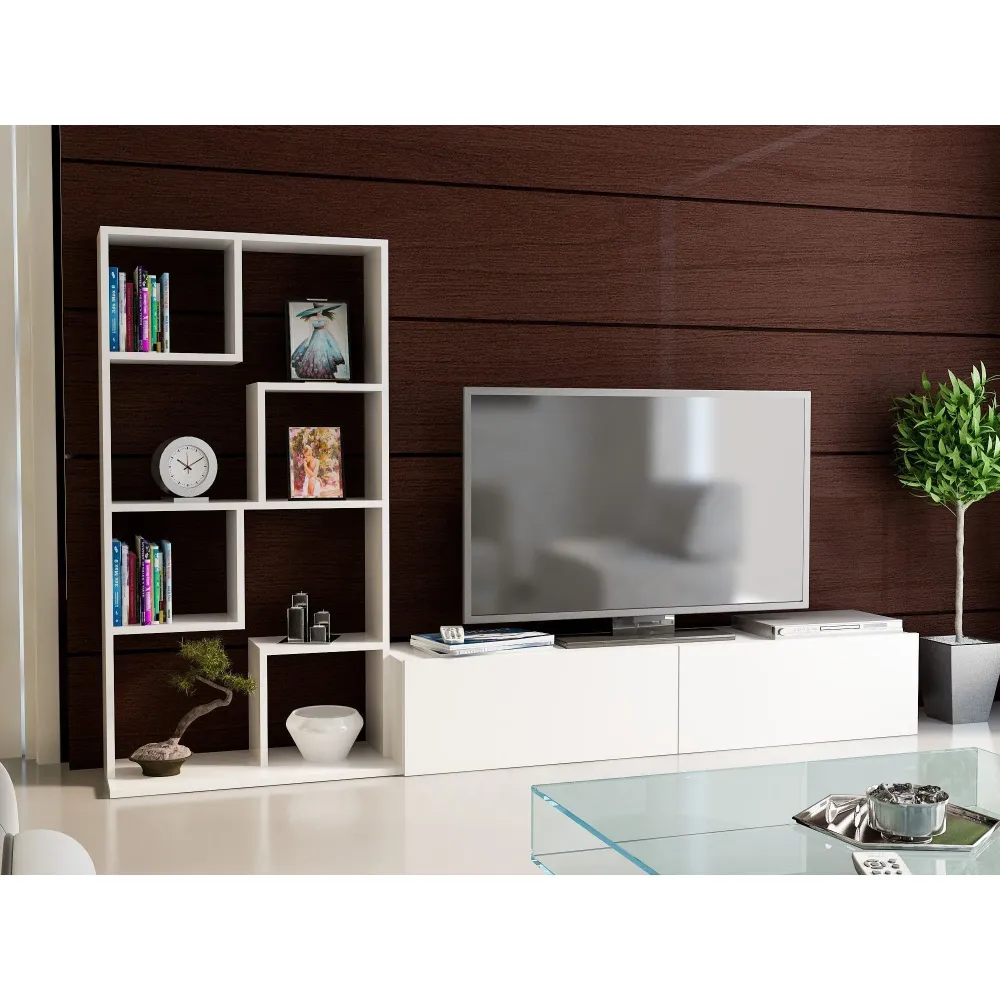 Set Living Bare, din PAL melaminat, alb, 220x33.8x133.8 cm