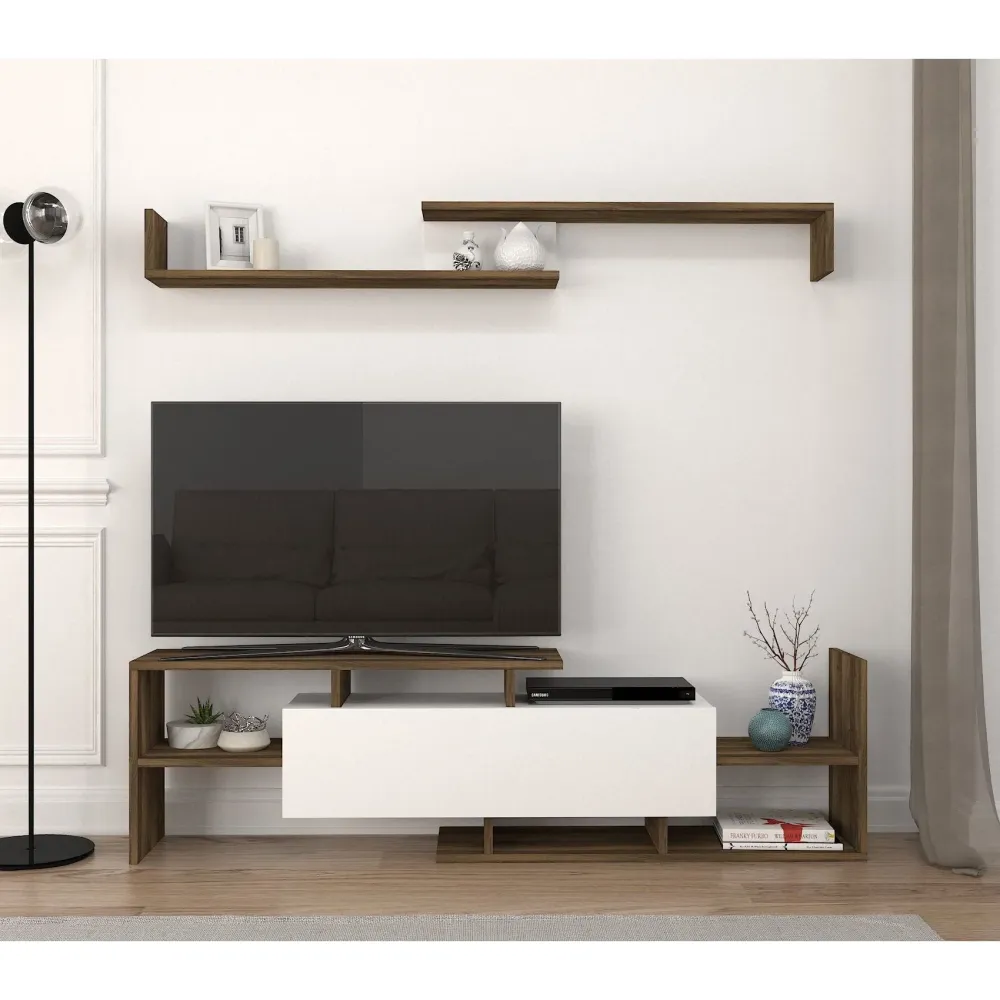 Set living Dream, din PAL melaminat, alb/nuc, 154x25x42 cm