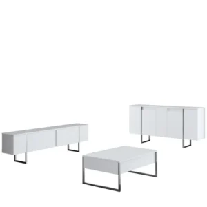 Set living LUXE, alb, PAL melaminat, cu masuta, comoda si consola