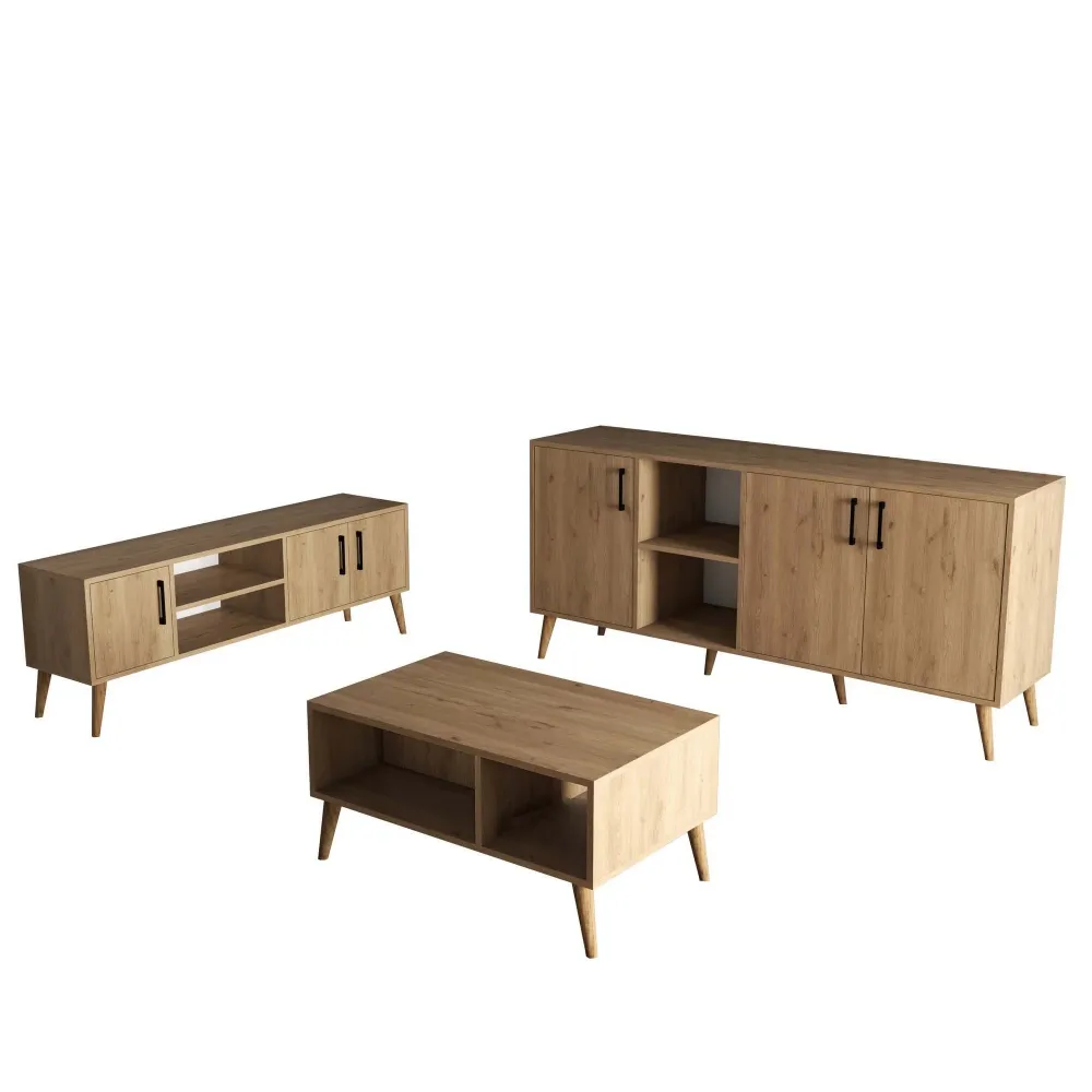 Set mobila living 389MZA2122, 3 piese, stejar, PAL melaminat