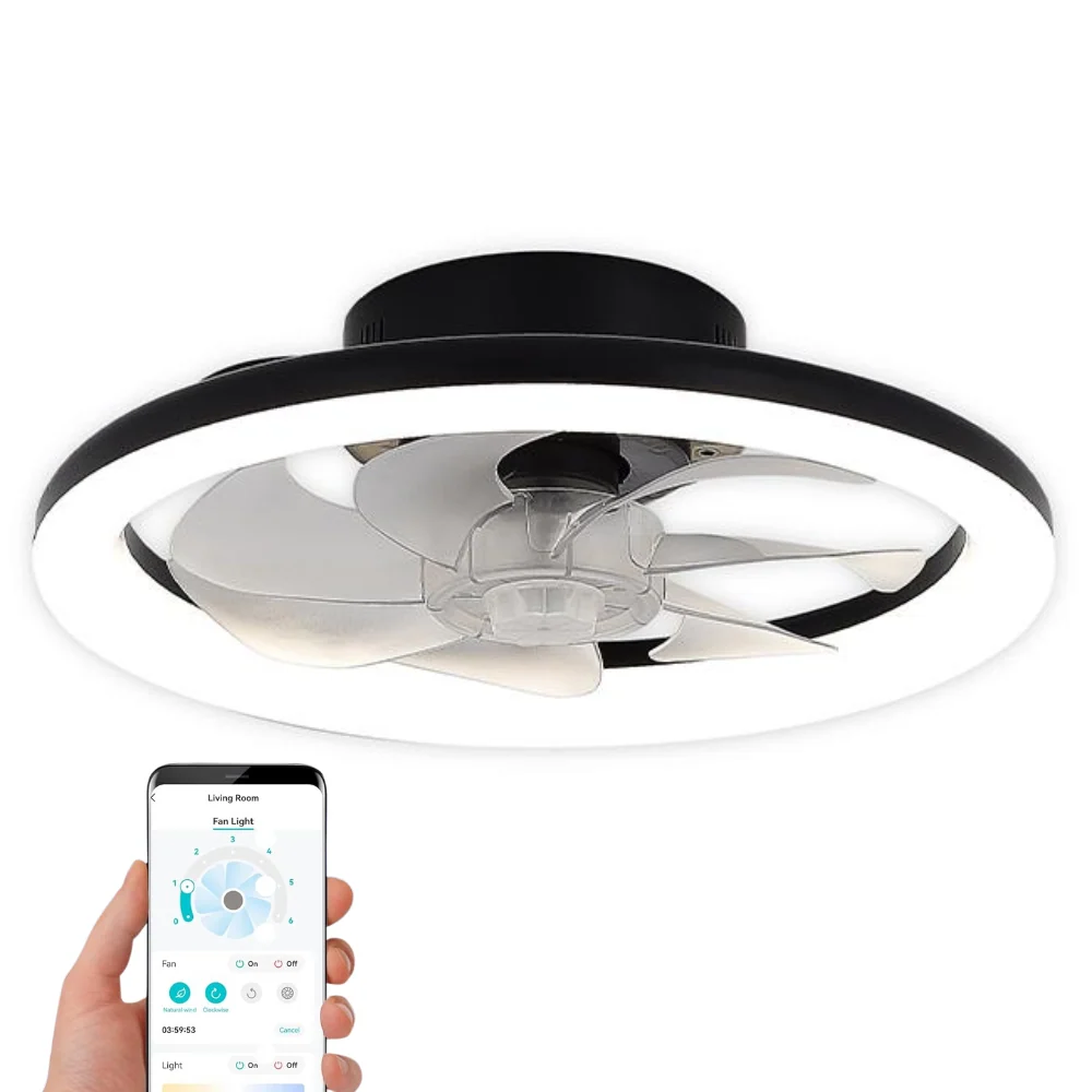 Plafoniera LED Smart cu Ventilator Flip, 36W+15W, CCT, 40cm - Compatibila Smart Home