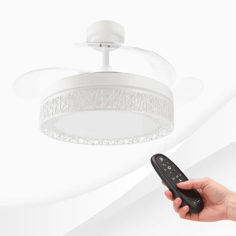 Ventilator de tavan cu lustra LED Aqua 66W, 6 trepte viteza, alb