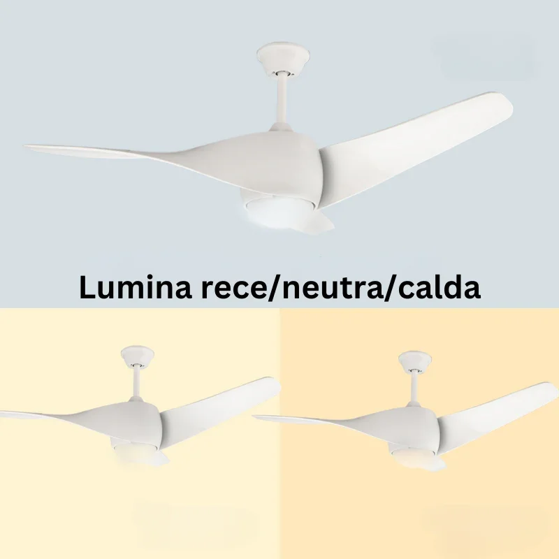 Ventilator tavan cu lustra LED CCT Fanton 58W, 8 viteze, Silentios, alb