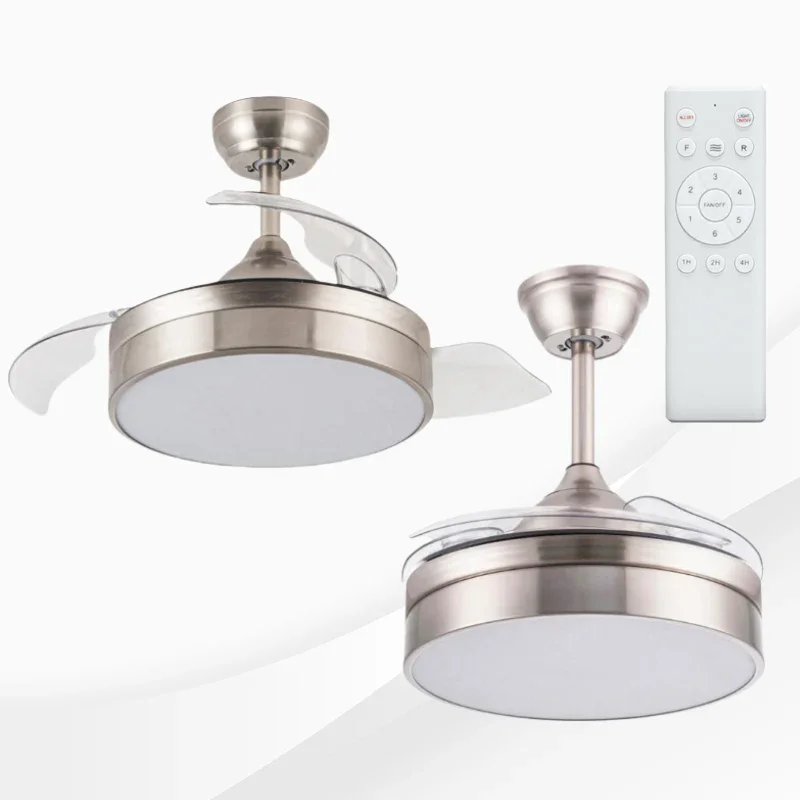 Ventilator de tavan cu lustra LED CCT Messe 72W, 6 trepte de viteza, nichel