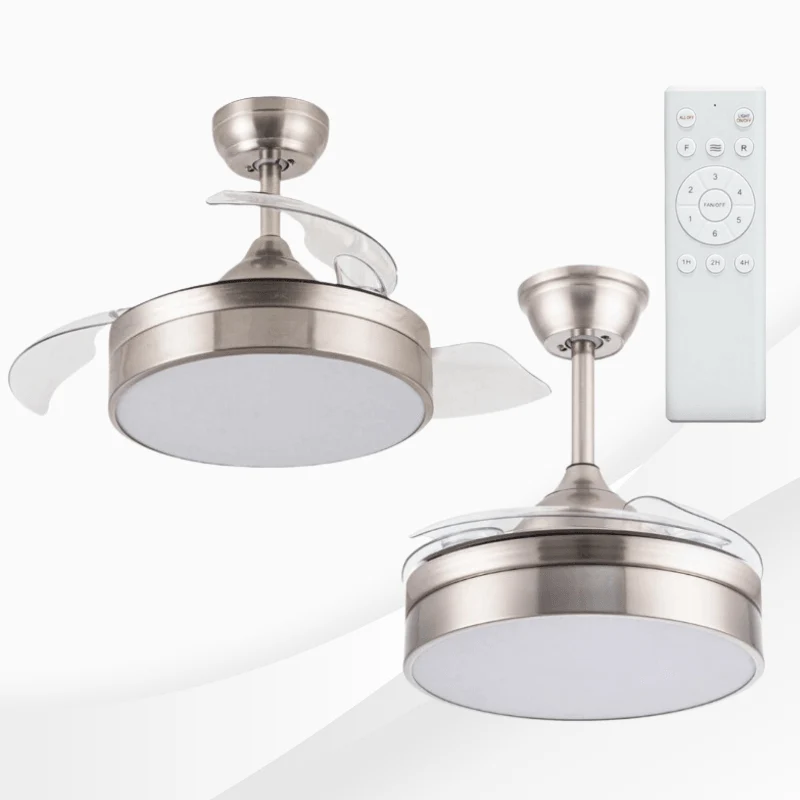 Ventilator de tavan cu lustra LED CCT Messe 72W, 6 trepte de viteza, nichel