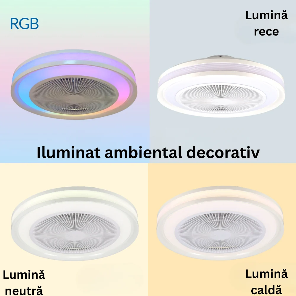 Ventilator De Tavan Cu Lustra LED CCT+RGB si Telecomanda, 6 Trepte De Viteza