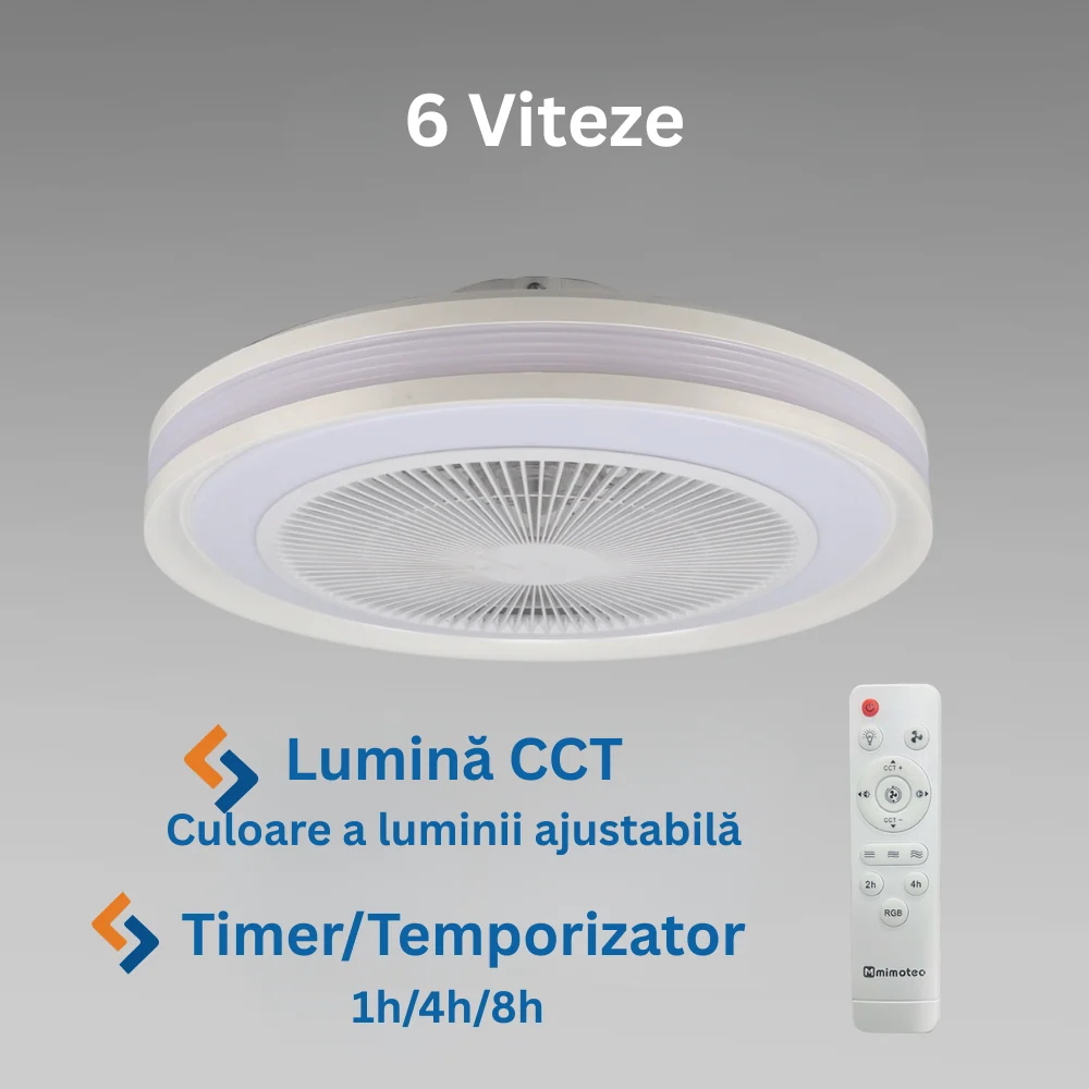 Ventilator De Tavan Cu Lustra LED CCT+RGB si Telecomanda, 6 Trepte De Viteza