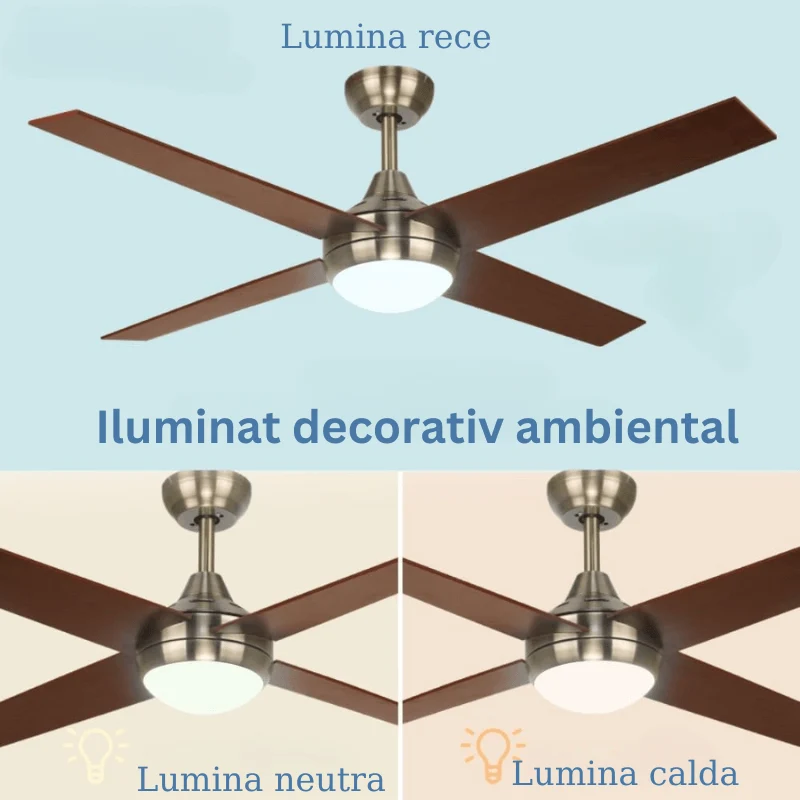 Ventilator tavan cu lustra LED Easymal 45W, 6 viteze, Silentios, Maro