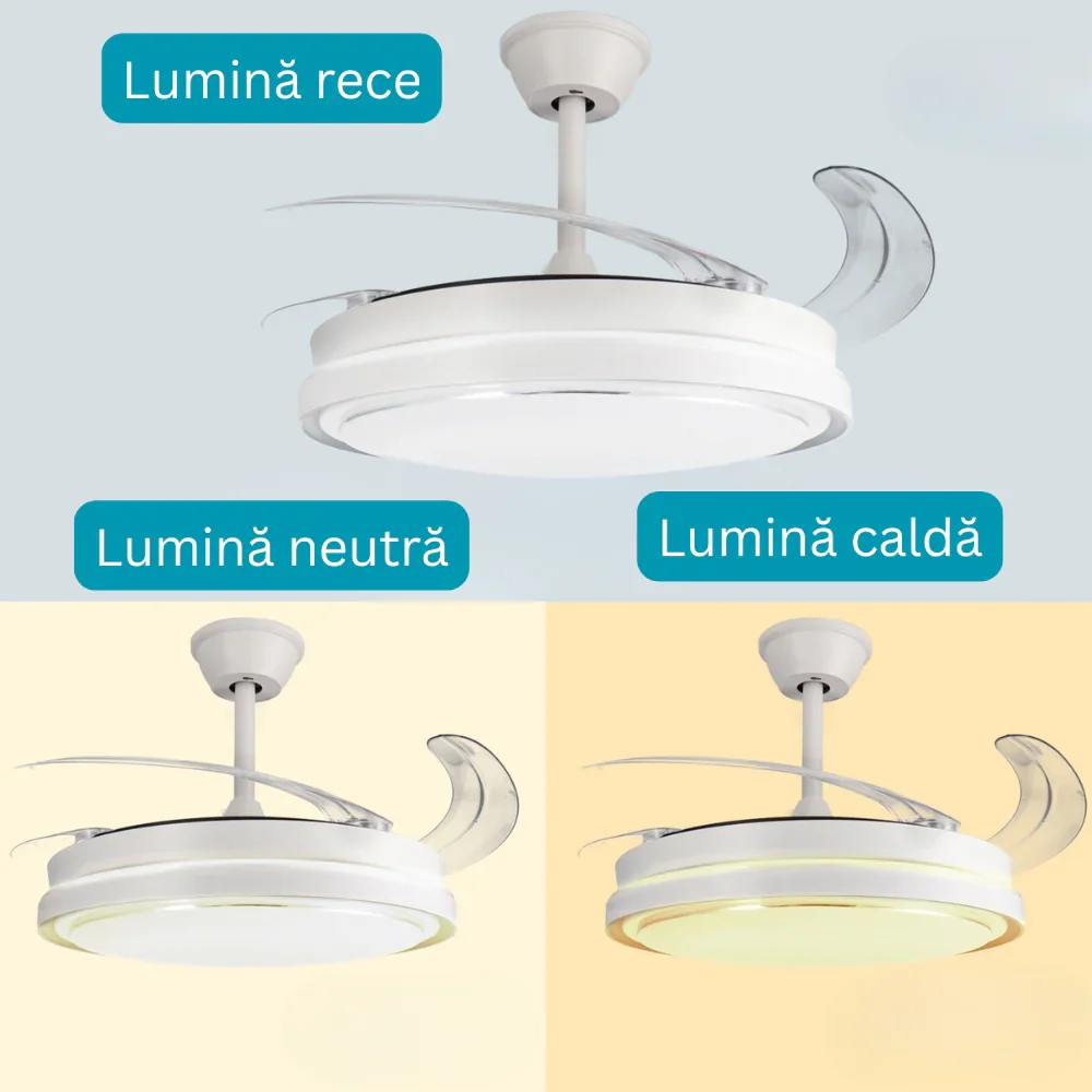 Ventilator de tavan cu lustra LED Hood Star, CCT, 6 viteze, vara-iarna, silentios