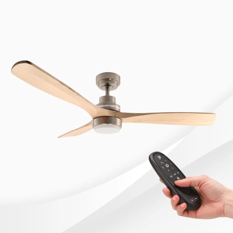 Ventilator tavan cu lustra LED Wood 48W, 6 viteze, Silentios, Nichel