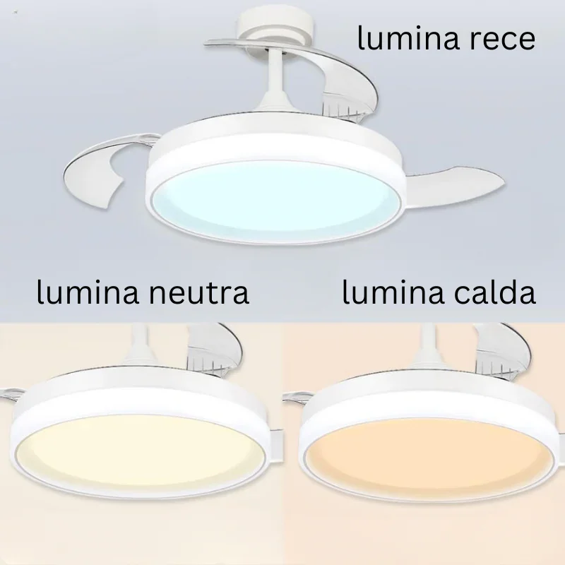 Ventilator de tavan cu lustra LED Yeray 56W, 6 viteze, Iarna/Vara, Alb