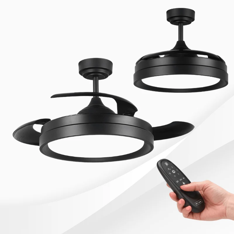 Ventilator de tavan cu lustra LED Yeray 56W, 6 viteze, iarna/vara, negru
