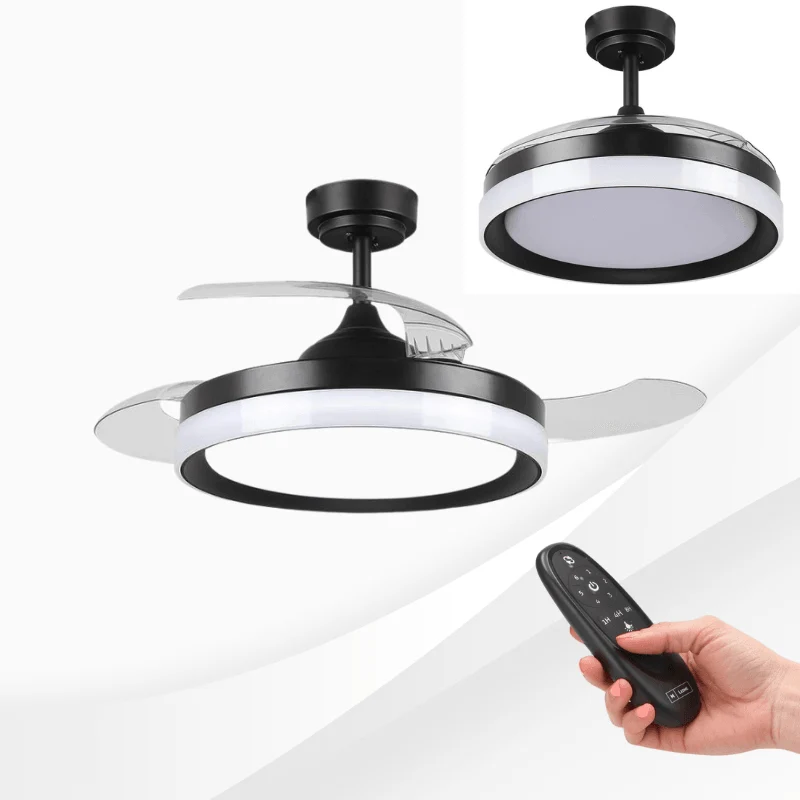 Ventilator de tavan cu lustra LED Yeray 56W, 6 viteze, Iarna/Vara, Alb/Negru