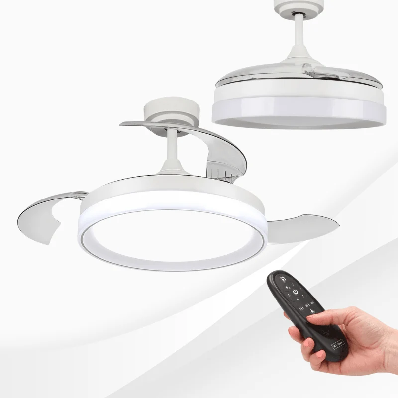 Ventilator de tavan cu lustra LED Yeray 56W, 6 viteze, Iarna/Vara, Alb