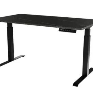 Masa birou MOON, negru cu imprimeu marmura, inaltime reglabila, 150x80x72-120 cm