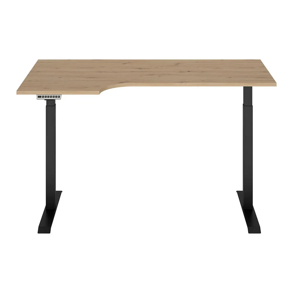 Masa birou SPACE OFFICE, stejar artisan/negru, PAL laminat/metal, pe stanga cu inaltime reglabila, 160x90x72-120 cm