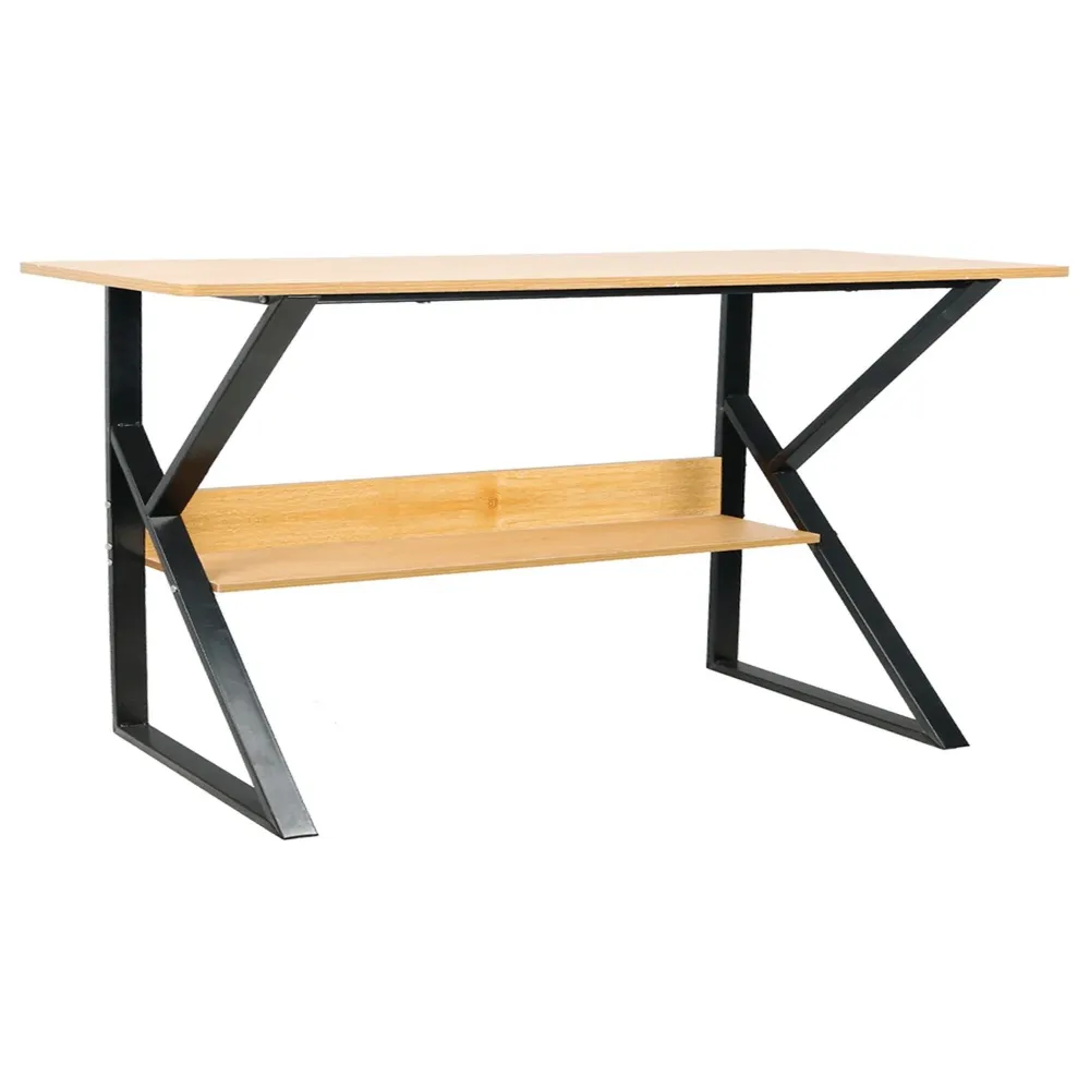 Masa birou TARCAL, cu raft laminat/metal, fag/negru, 100x72x60 cm