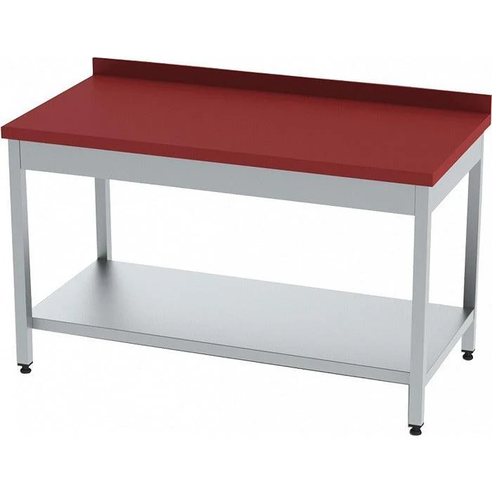 Masa inox preparare carne cu blat polietilena rosie, 1200 x 700 x H850 mm, cu polita