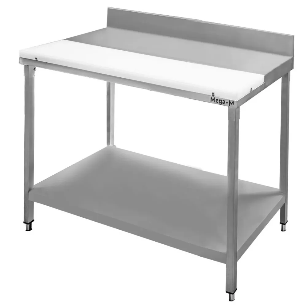 Masa inox preparare carne cu blat polietilena + inox, 100 x 700 x H850 mm, cu polita