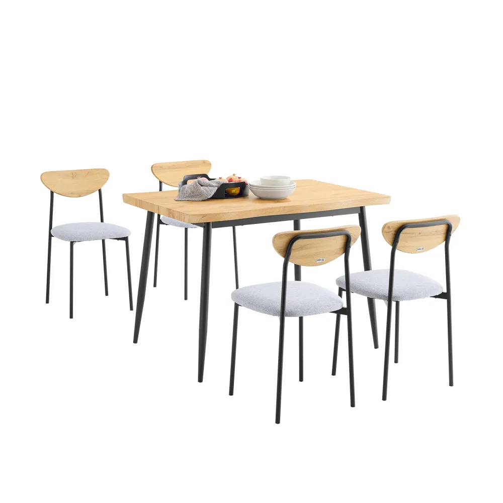 Pre-sare SoBuy OGT52-N Set de masă din 5 piese cu 4 scaune confortabile, masă de bucătărie compactă pentru spații mici, ma...