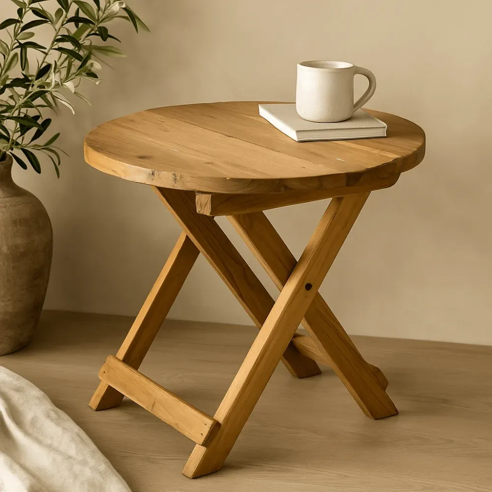 Masă rotundă pliantă pentru cafea 50cm lemn recuperat