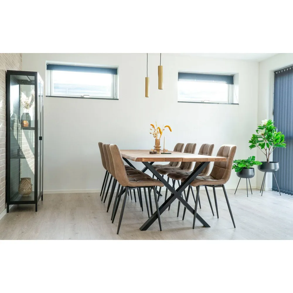 Toulon Masa de dining cu margine ondulata din stejar, natur, 95x240x75 cm