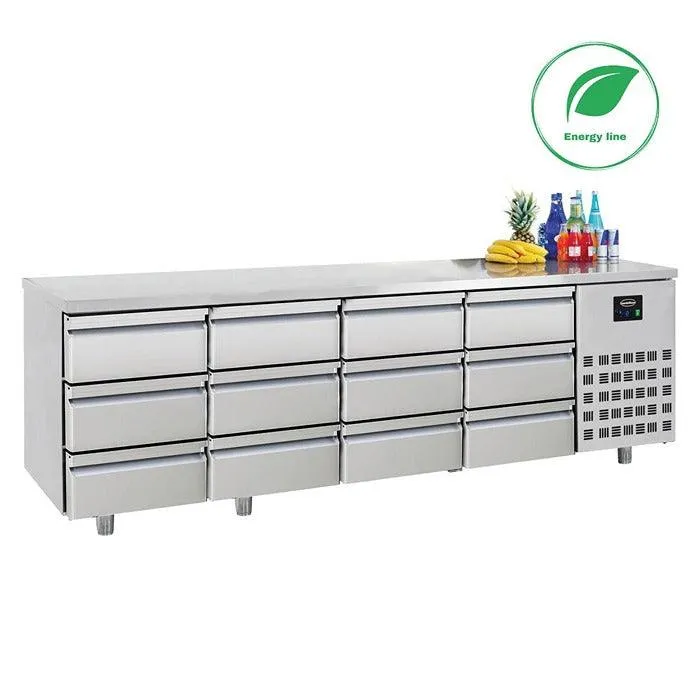 Masa refrigerare inox cu 12 sertare ENERGY Line, Temp. -2/+8 °C