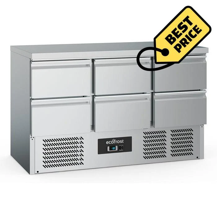 Masa refrigerata inox cu 6 sertare, temp. +2 / +8 °C, agregat inferior