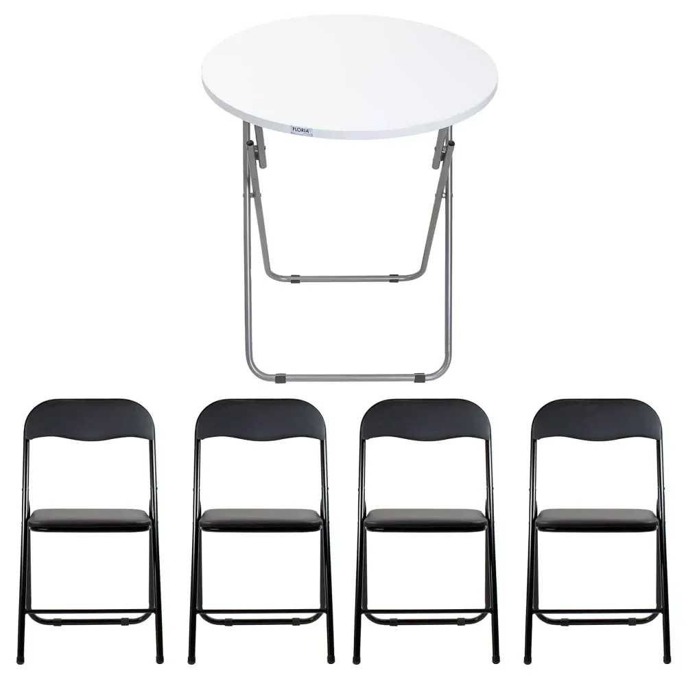 Masa plianta rotunda cu blat mdf, dimensiuni 60x65cm, alb (ZLN 6968) plus 4 x scaun bucatarie pliant (DSY 1115) / ZLN 6968_4S