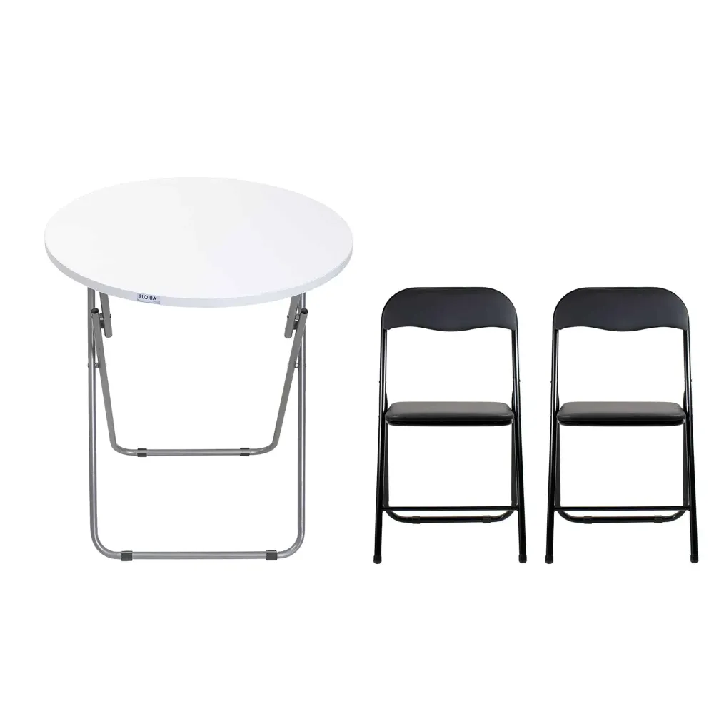 Masa plianta rotunda cu blat mdf, dimensiuni 60x65cm, alb (ZLN 6968) plus 2 x scaun bucatarie pliant (DSY 1115) / ZLN 6968_2S