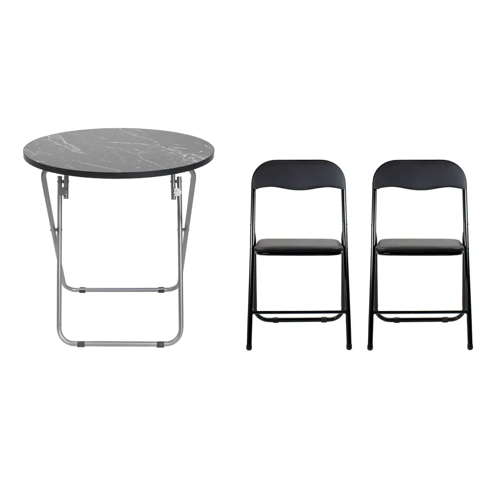 Masa plianta rotunda cu blat mdf, dimensiuni 60x65cm, negru (ZLN 6951) plus 2 x scaun bucatarie pliant (DSY 1115) / ZLN 69...