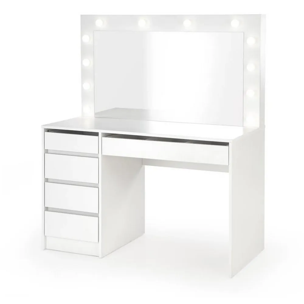 Masa de toaleta cu oglinda si iluminare led HOLLYWOOD XL, alb, 120x55x140 cm