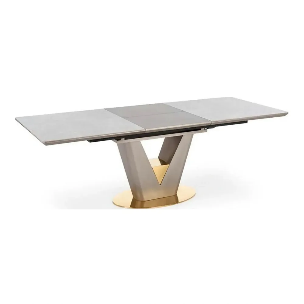 Masa dining 8 persoane VALENTINO, gri/auriu, ceramica/otel, 160/220x90x76 cm
