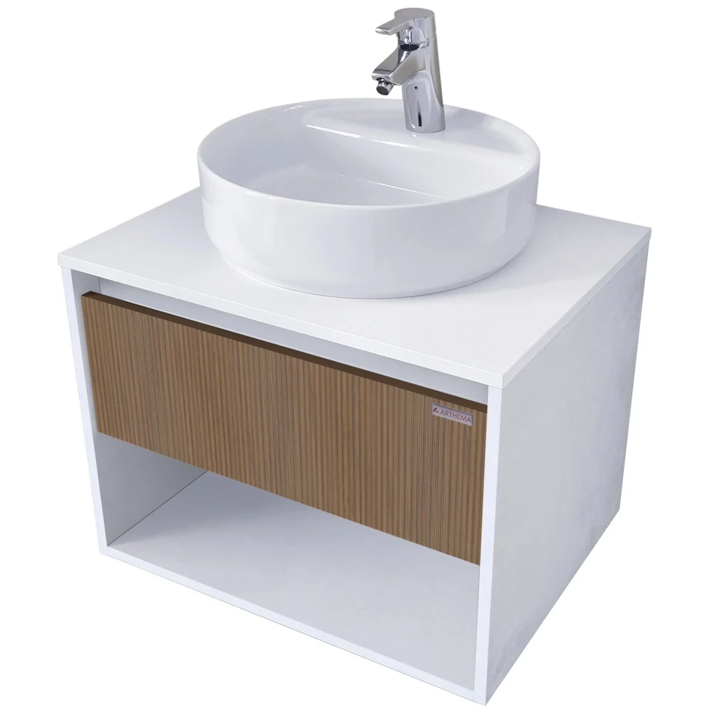 Arthema Modulo Set masca lavoar baie cu blat si sertar, 60x46xH44 cm, finisaj alb/stejar riflaj