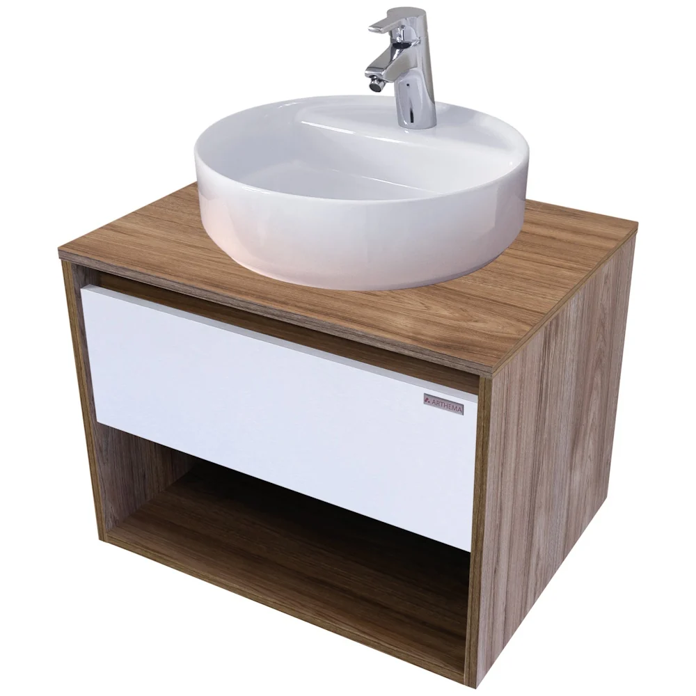 Arthema Modulo Set masca lavoar baie cu blat si sertar, 60x46xH44 cm, finisaj stejar/alb