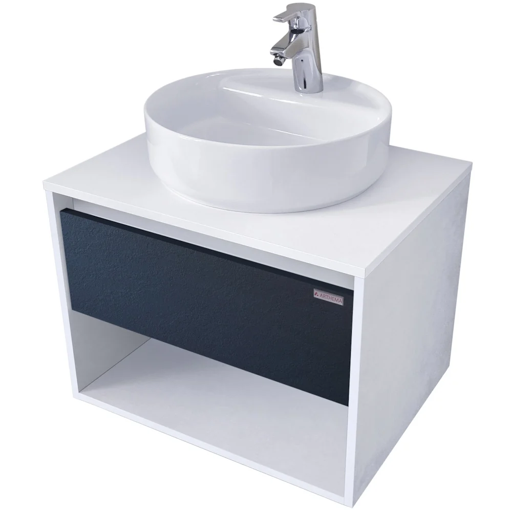 Arthema Modulo Set masca lavoar baie cu blat si sertar, 75x46xH44 cm, finisaj alb/negru