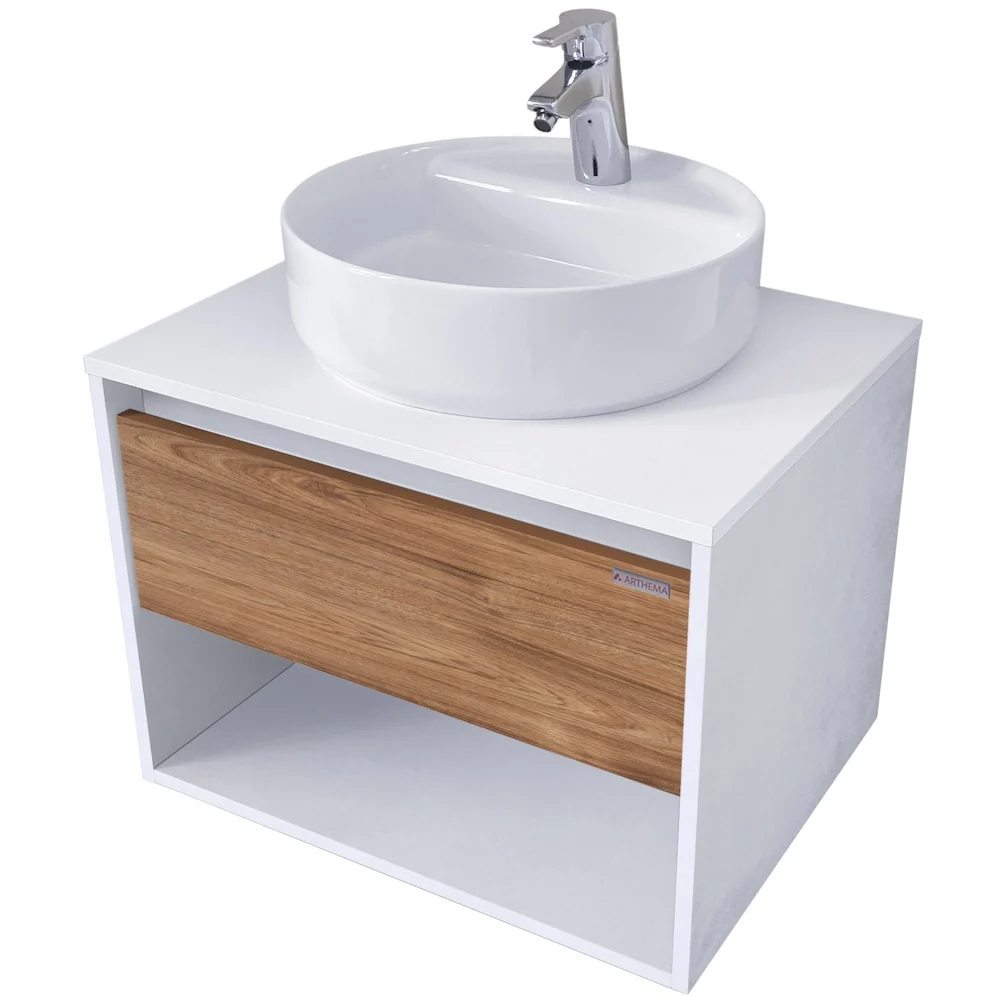 Arthema Modulo Set masca lavoar baie cu blat si sertar, 75x46xH44 cm, finisaj alb/stejar