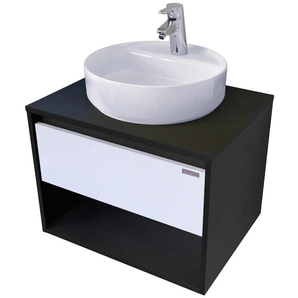 Arthema Modulo Set masca lavoar baie cu blat si sertar, 75x46xH44 cm, finisaj negru/alb