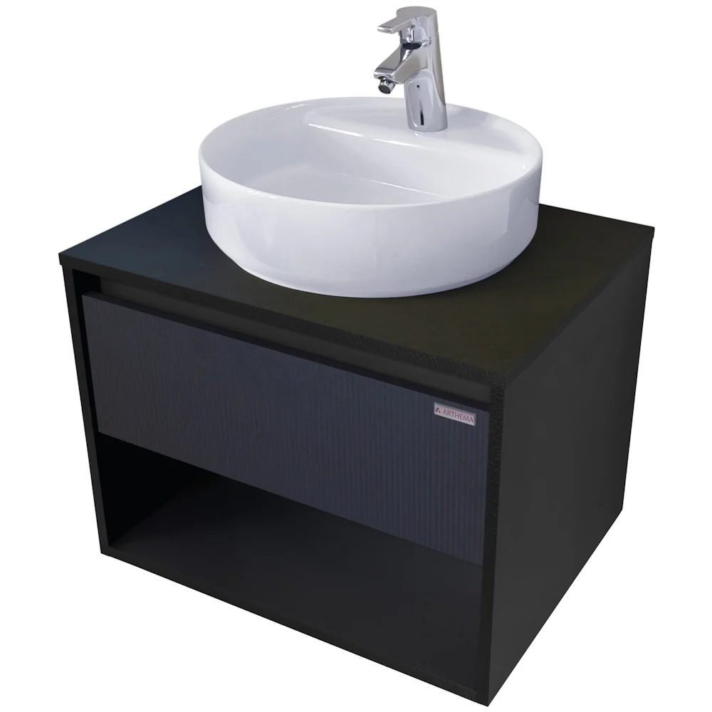 Arthema Modulo Set masca lavoar baie cu blat si sertar, 75x46xH44 cm, finisaj negru/gri riflaj