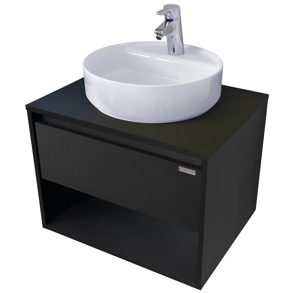 Arthema Modulo Set masca lavoar baie cu blat si sertar, 75x46xH44 cm, finisaj negru
